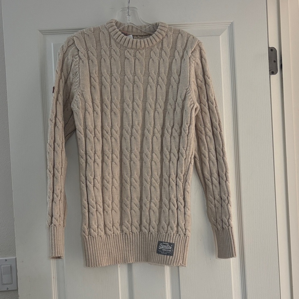 Superdry Beige Jacob Cable Knit Crewneck Sweater Sz S